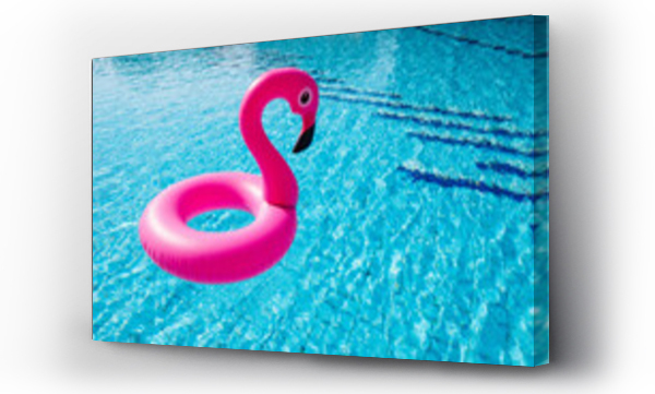 Wizualizacja Obrazu : #478273793 Pink pool. Pink inflatable flamingo in water for summer beach background. Funny bird toy for kids.