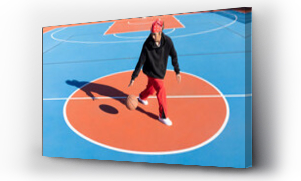 Wizualizacja Obrazu : #479629068 Asian man dribbling basketball ball on playground