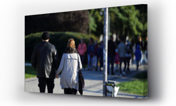 Wizualizacja Obrazu : #479800563 Para ludzi spaceruje w parku we Wroc?awiu.
