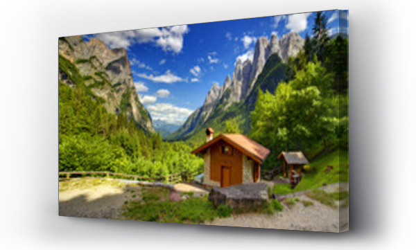 dolomity, Domek drewniany, Drewniany domek, drzewa, góry, włochy, włochy drzewa