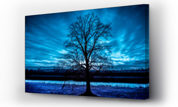 Wizualizacja Obrazu : #484125980 samotne drzewo nad rzek? na tle nierealnego nieba