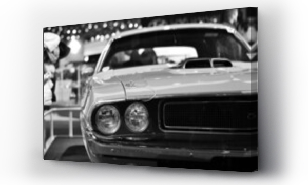 Wizualizacja Obrazu : #484257082 dodge challenger vintage  white car headlight black and white image
