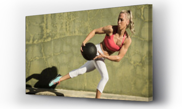 Wizualizacja Obrazu : #491334971 Athlete woman exercising with ball