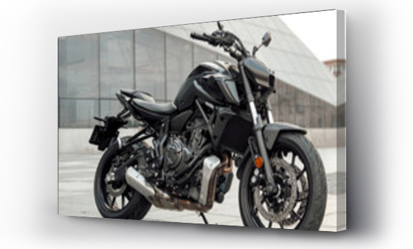 Wizualizacja Obrazu : #494623374 Custom black motorcycle parked outdoors in city in daytime