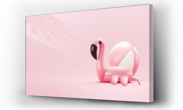 Wizualizacja Obrazu : #497454752 Pink flamingo background tropical pastel summer vacation beach accessories of minimal travel spring nature fashion season or creative beautiful holiday and beauty product banner on happy 3d backdrop.