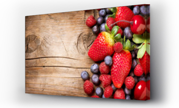Wizualizacja Obrazu : #49749936 Berries on Wooden Background. Organic Berry over Wood