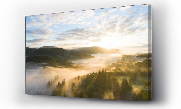 Wizualizacja Obrazu : #497668259 Skelwith Bridge and Loughrigg Aerial. Sunrise Lake District England