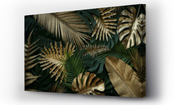 Wizualizacja Obrazu : #499368771 Creative nature gold and green background. tropical leaf banner or floral jungle pattern concept.