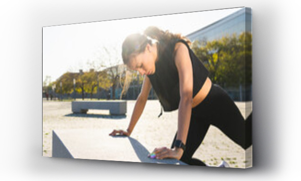 Wizualizacja Obrazu : #500777333 Athletic woman pushing up during workout on street