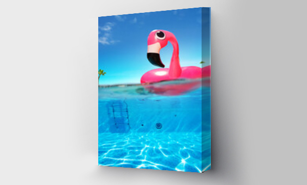 Wizualizacja Obrazu : #501006597 Inflatable flamingo buoy pool underwater split photo