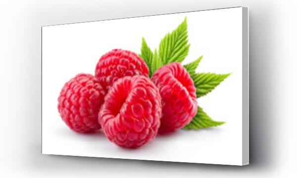 Wizualizacja Obrazu : #506218396 Raspberry isolated. Red raspberries with green leaf isolate. Raspberry with leaves isolated on white background. Full depth of field.