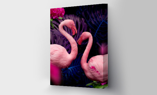 Wizualizacja Obrazu : #507622653 Collage with Gorgeous Flamingo birds. Tropical Theme Wallpaper with Flamingos. Summer Natural background.