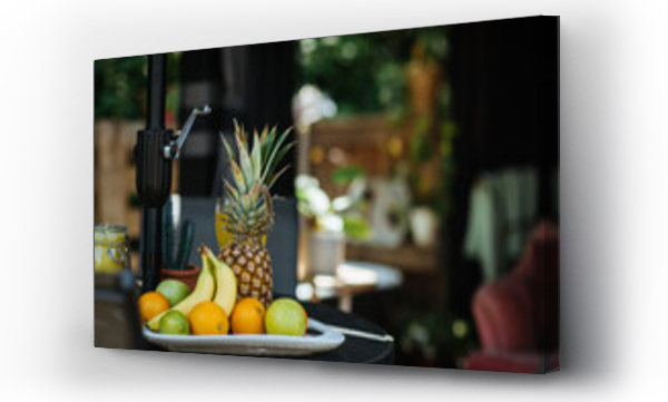 Wizualizacja Obrazu : #511112242 Ripe fruits on table on terrace