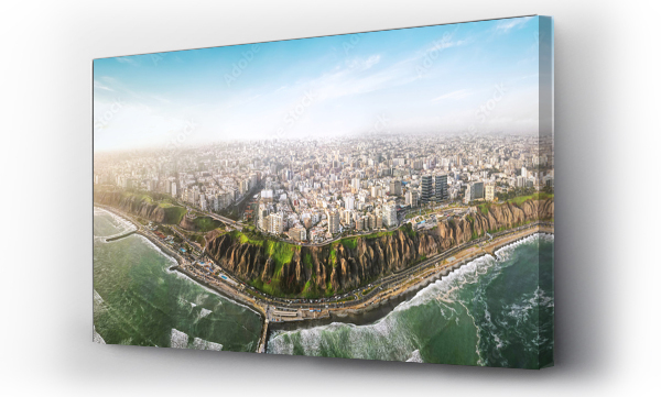 Wizualizacja Obrazu : #512298821 Scenic cityscape with contemporary multistory buildings and wavy ocean