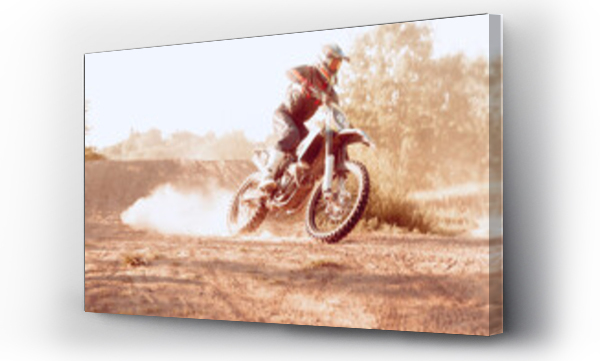 Wizualizacja Obrazu : #514978547 Live shot of male sportsman training on motorbike at hot summer day, outdoors. Motocross rider in action. Motocross sport