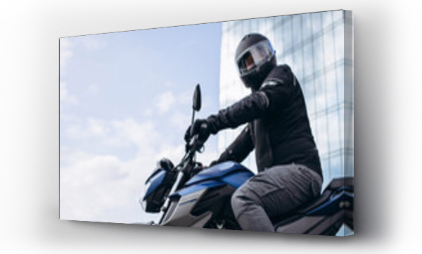 Wizualizacja Obrazu : #515356424 Handsome motorcyclist on his moto riding in the city