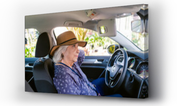 Wizualizacja Obrazu : #518478972 Senior female driver waiting inside car