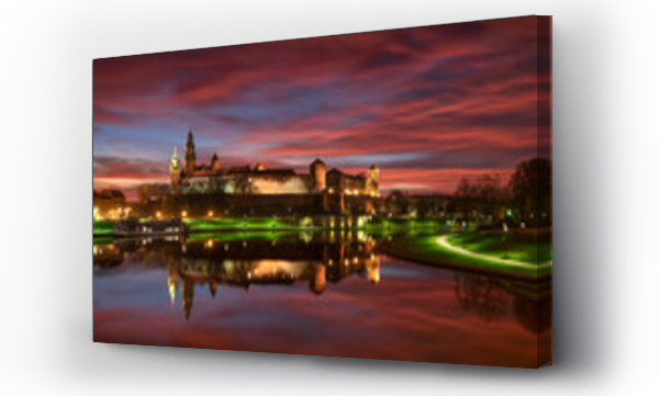 Wizualizacja Obrazu : #525591355 Krakow, Poland. View of the Wawel and the Vistula River at sunrise. Widok na Wawel i rzek? Wis?? o wschodzie s?o?ca.
