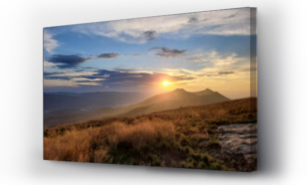 bieszczady, góry, góry karpaty, trawy, zachód słońca