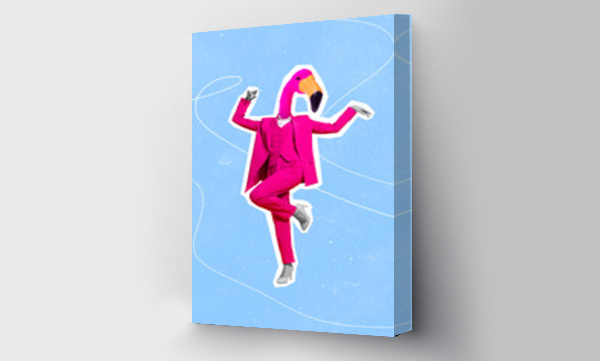 Wizualizacja Obrazu : #525807954 Creative abstract template graphics image of lady flamingo instead of head dancing isolated drawing background