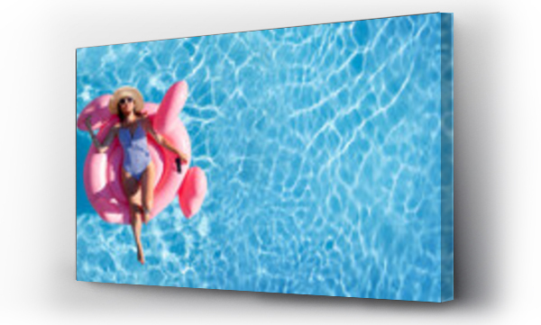 Wizualizacja Obrazu : #526672848 Woman relaxing on pink flamingo inflatable ring