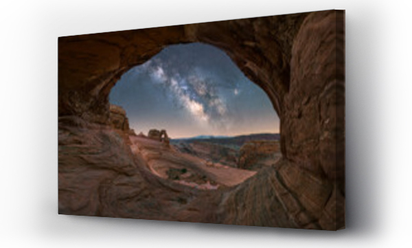 Wizualizacja Obrazu : #526705662 Stone arch and canyon under starry sky with Milky Way