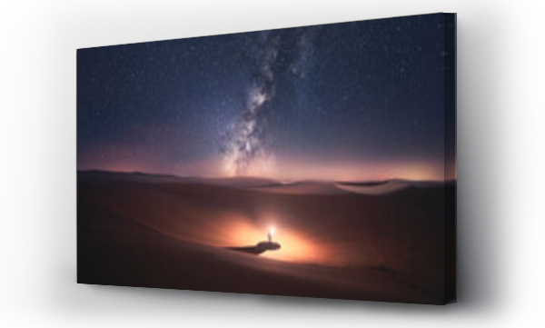 Wizualizacja Obrazu : #529321409 Morocco, Desert of Erg Chebbi, silhouette of man looking at milky way