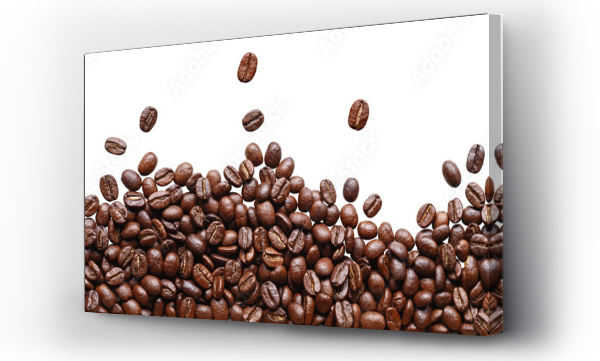 Wizualizacja Obrazu : #531462638 A pile of brown coffee beans, a lot of roasted beans lies and flies, isolated, on a white background