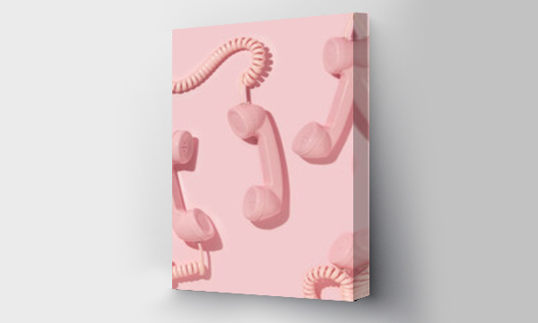 Wizualizacja Obrazu : #534520181 Creative layout with pink retro phone handsets on pastel pink background. 80s or 90s retro fashion aesthetic telephone concept. Minimal romantic handset idea. Valentines day idea.