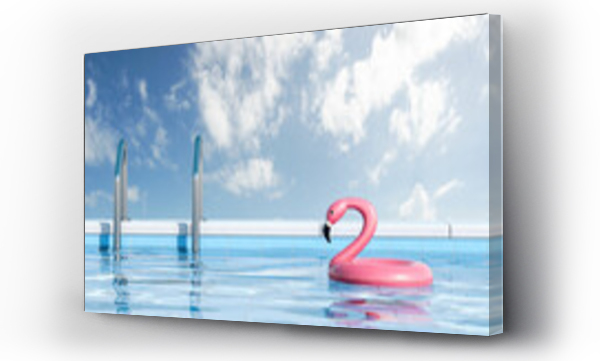 Wizualizacja Obrazu : #534900736 Flamingo swim ring float in a pool, sky with clouds