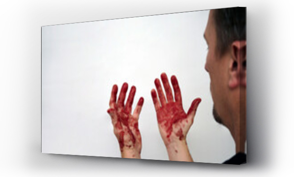 Wizualizacja Obrazu : #536238801 Man looking on his bloody hand isolated on white
