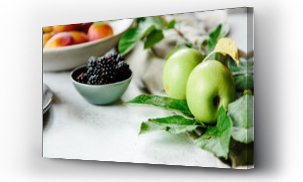 Wizualizacja Obrazu : #537958388 Seasonal fruit including blackberries and apples.