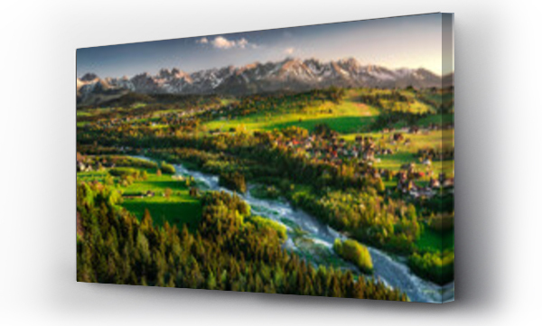 góry, Panorama Tatr, rzeka, Tatry, zachód słońca, zakopane