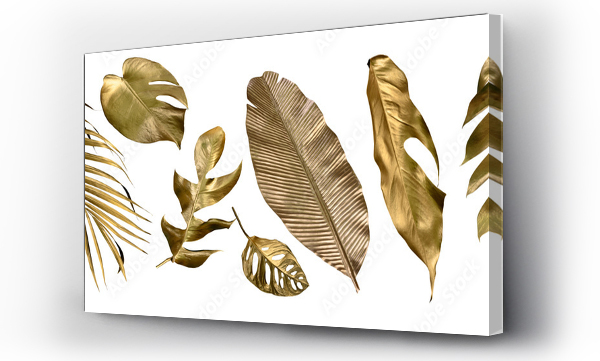 Wizualizacja Obrazu : #549029567 Golden tropical leaf PNG on transparent background Abstract monstera leaf decoration design, PNG