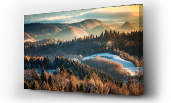 drzewo, góry, GÓRY ZIMĄ, Krajobrazy, Las w mgle, Poranek, Połoniny, wieś, łąka