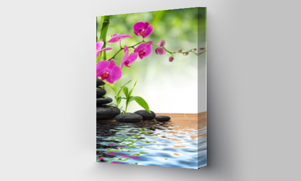 Wizualizacja Obrazu : #55193121 composition bamboo-purple orchid-black stones