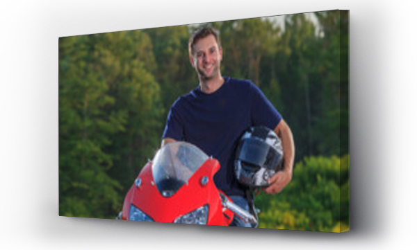 Wizualizacja Obrazu : #555183793 Man with spinal cord injury on his custom adaptive motorcycle with helmet