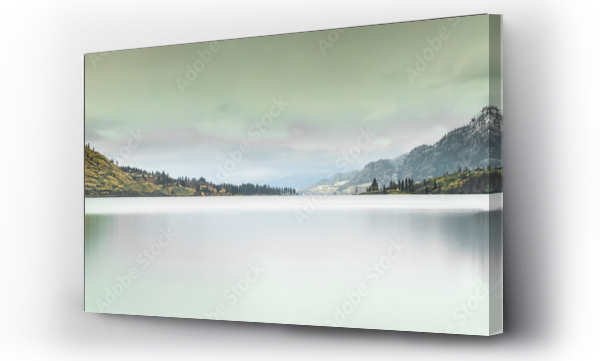 Wizualizacja Obrazu : #555482139 Large multi-stitch panorama of the Cascade Mountains and the Okanagan Valley in an autumn setting with early snow; British Columbia, Canada