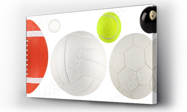 Wizualizacja Obrazu : #570245316 set collection of various sport gear and ball like soccer american football basketball handball boxing isolated white background. sports equipmet activity concept