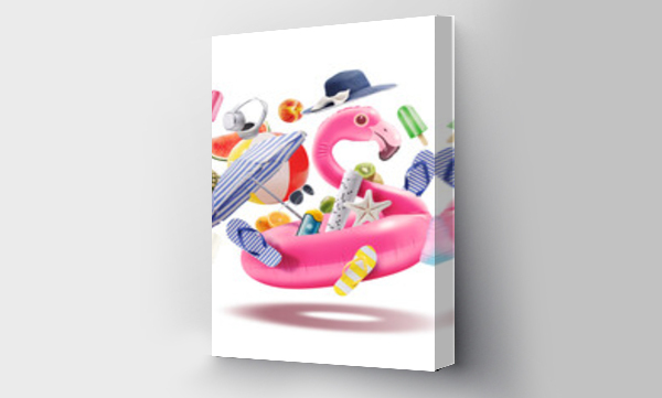 Wizualizacja Obrazu : #573500054 Happy inflatable flamingo and beach accessories