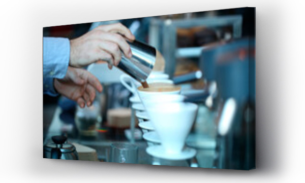 Wizualizacja Obrazu : #575867520 Barista preparing pour over coffee in coffee shop, Castelvetro Di Modena, Emilia-Romagna, Italy