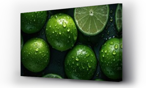 Wizualizacja Obrazu : #590553598 fresh green lime fruit with visible water drops, top view