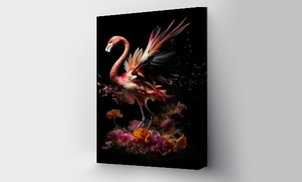 Wizualizacja Obrazu : #592413379 fine art flamingo bird in a explosion of flowers and colors generative ai
