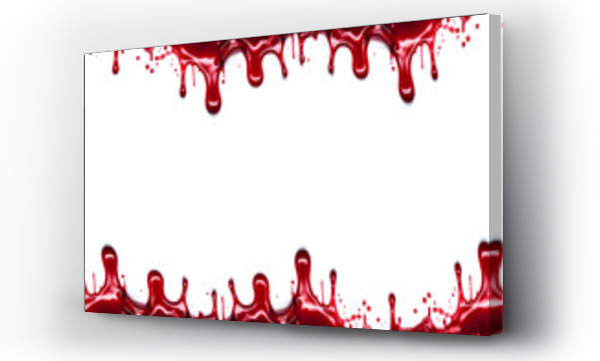 Wizualizacja Obrazu : #593361389 Blood stains dripping isolated on white background, Halloween scary horror concept. bloody red splattered drops murder background design