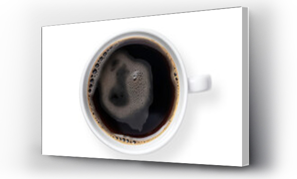 Wizualizacja Obrazu : #594612701 Top view of isolated mug with hot black coffee with foam on transparent cutout PNG background. generative AI