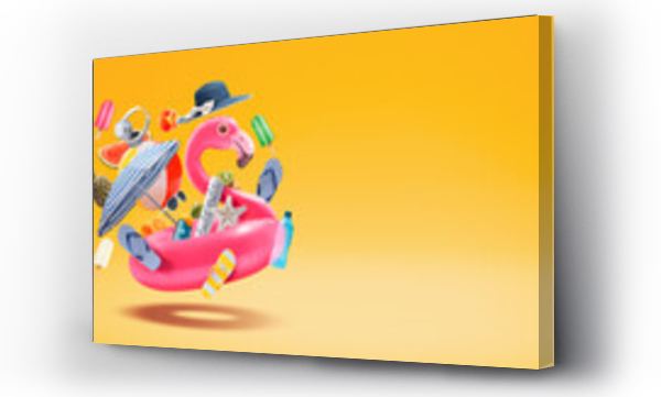 Wizualizacja Obrazu : #598248482 Happy inflatable flamingo and beach accessories