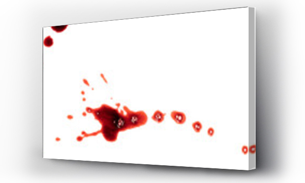 Wizualizacja Obrazu : #605744926 Dripping blood isolated on white background. Flowing bloody stains, splashes and drops. Trail and drips red blood close up.