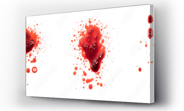 Wizualizacja Obrazu : #605745005 Set dripping blood isolated on white background. Collage flowing bloody stains, splashes and drops. Trail and drips red blood close up.