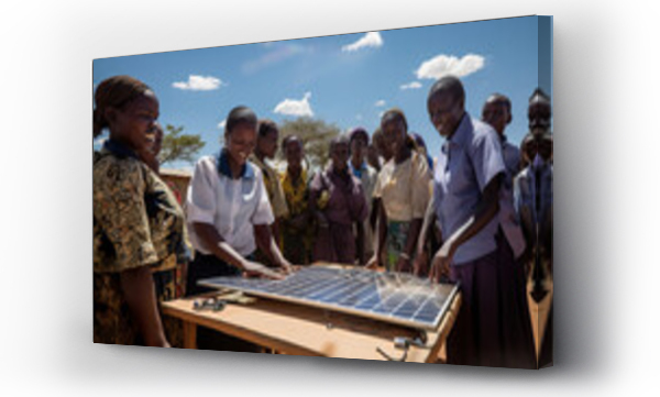 Wizualizacja Obrazu : #610556616 Dynamic Educational Demonstration of Solar Panel Technology with Engaged Students and Teacher. Generative AI