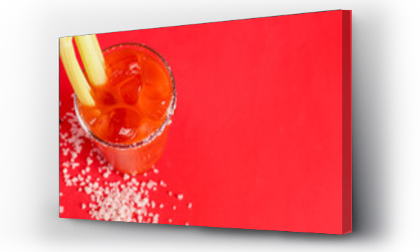 Wizualizacja Obrazu : #615241734 Glass of bloody mary with celery and salt on red background